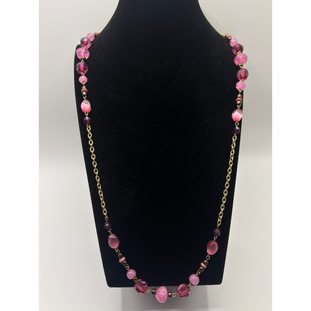 Sonoma Pink Purple Beaded Station Necklace Gold Tone Long Opera Length 42 Inch